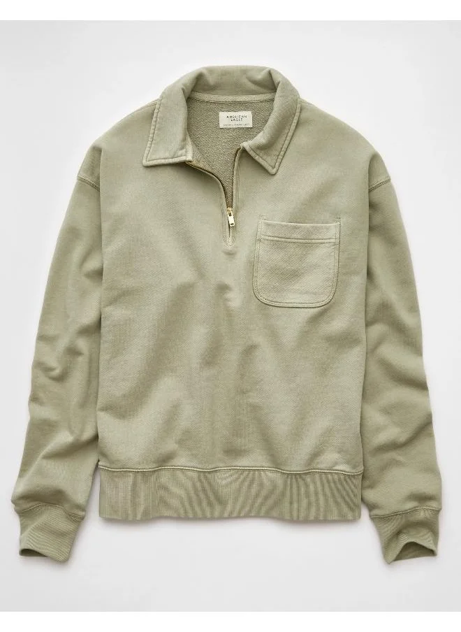 American Eagle AE Quarter-Zip Polo Collar Sweatshirt