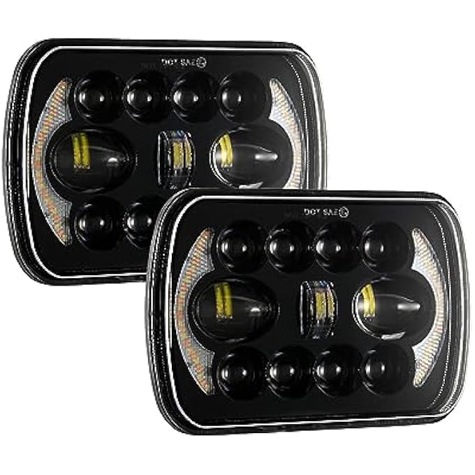 ريحني مصابيح أمامية ليد 5×7 7×6 مع كشاف نهاري 170 وات مستطيلة الشكل مع شعاع عالي ومنخفض H6054 5054 مصباح أمامي محكم الغلق لسيارة جيب رانجلر Yj شيروكي Xj H5054 H6054Ll 6052 6053 قطعتين باللون الأسود - Image 1