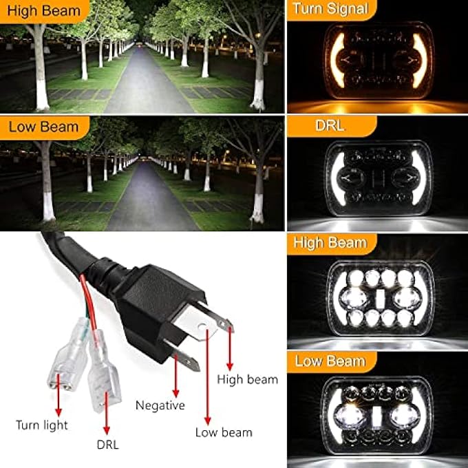 ريحني مصابيح أمامية ليد 5×7 7×6 مع كشاف نهاري 170 وات مستطيلة الشكل مع شعاع عالي ومنخفض H6054 5054 مصباح أمامي محكم الغلق لسيارة جيب رانجلر Yj شيروكي Xj H5054 H6054Ll 6052 6053 قطعتين باللون الأسود - Image 2