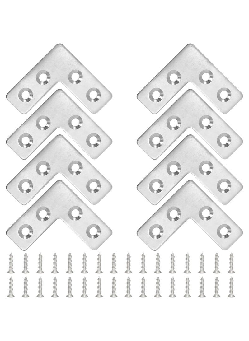 Rubik 8pcs Flat Corner Brace with Screws, Stainless Steel L Shape 90 Degree Right Angle Brackets for Wood Desk Chair Cabinet Drawer Closet Frame Furniture Joint Repair (39x39x1mm)  - Image 1