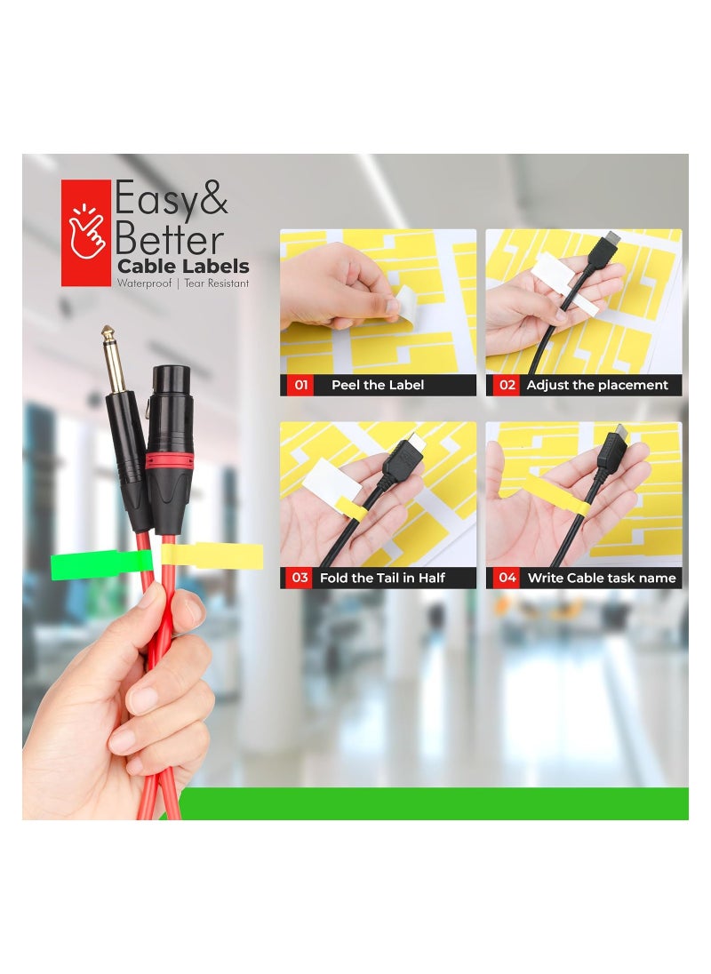 SYOSI - Cable Labels Tags, for Cable Management, 14 Sheet Colorful Waterproof Hand writable Cord Labels Tags, Self Adhesive Tear Resistant Wire Labels, Simplify Organize Your Cables, for Laser Printer - Image 1