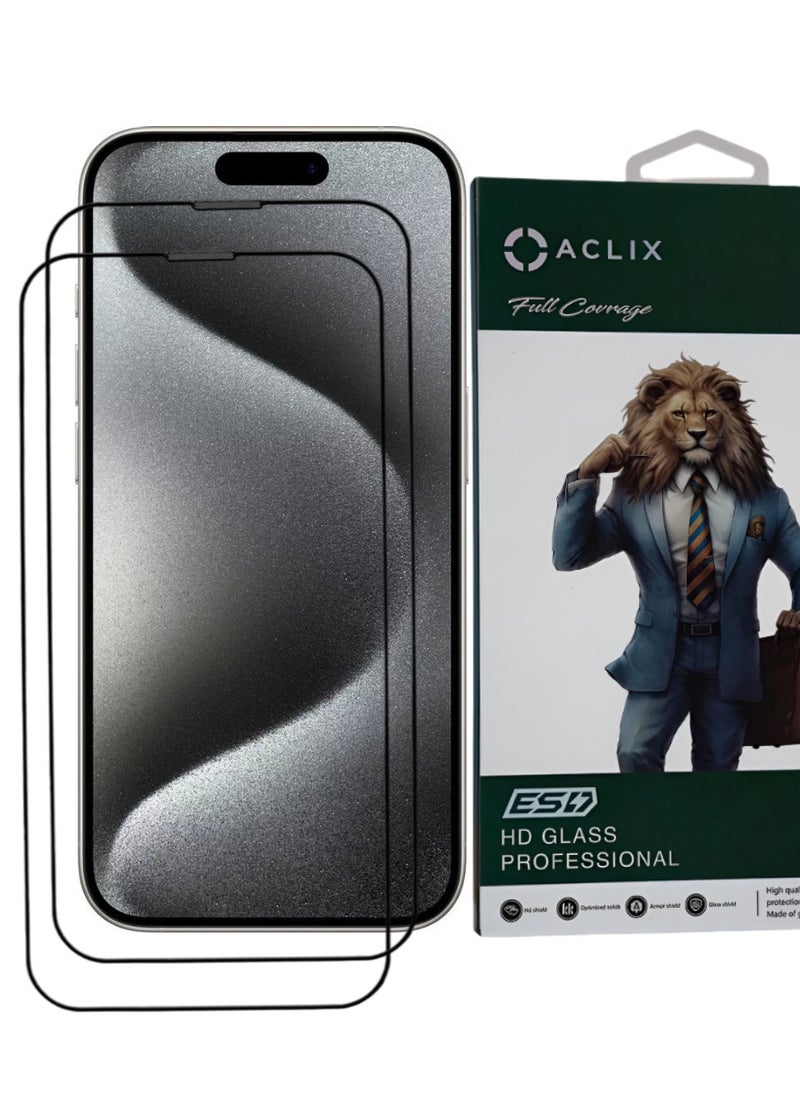 ACLIX 2 Pieces Antistatic ESD Dustproof Premium Quality High Definition Tempered Glass Screen Protector Designed For  iPhone 15 Pro - Image 1