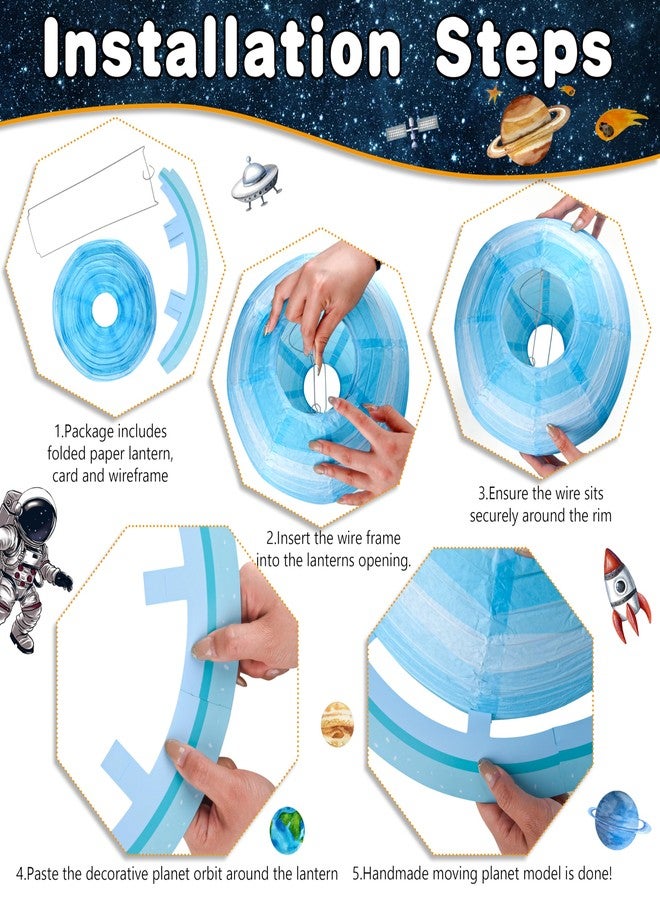 BORAMDO Outer Space Birthday Party Decorations Space Themed Party Supplies Planet Banner Backdrop Cake Topper Solar System Paper Lantern Galaxy Tablecloth Balloon Garland Kit for Space Astronaut Party Decor - Image 5