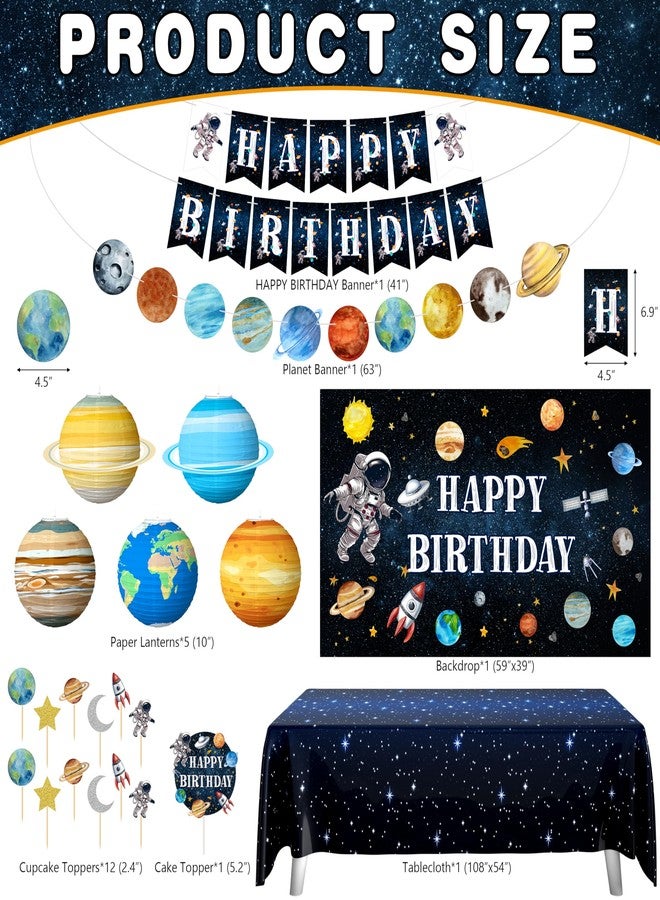 BORAMDO Outer Space Birthday Party Decorations Space Themed Party Supplies Planet Banner Backdrop Cake Topper Solar System Paper Lantern Galaxy Tablecloth Balloon Garland Kit for Space Astronaut Party Decor - Image 2