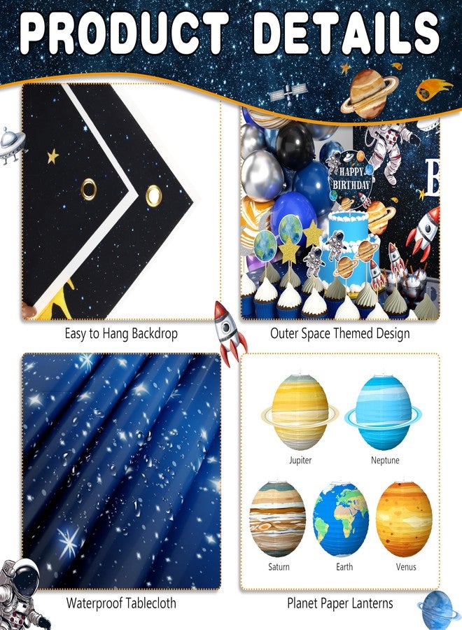 BORAMDO Outer Space Birthday Party Decorations Space Themed Party Supplies Planet Banner Backdrop Cake Topper Solar System Paper Lantern Galaxy Tablecloth Balloon Garland Kit for Space Astronaut Party Decor - Image 4
