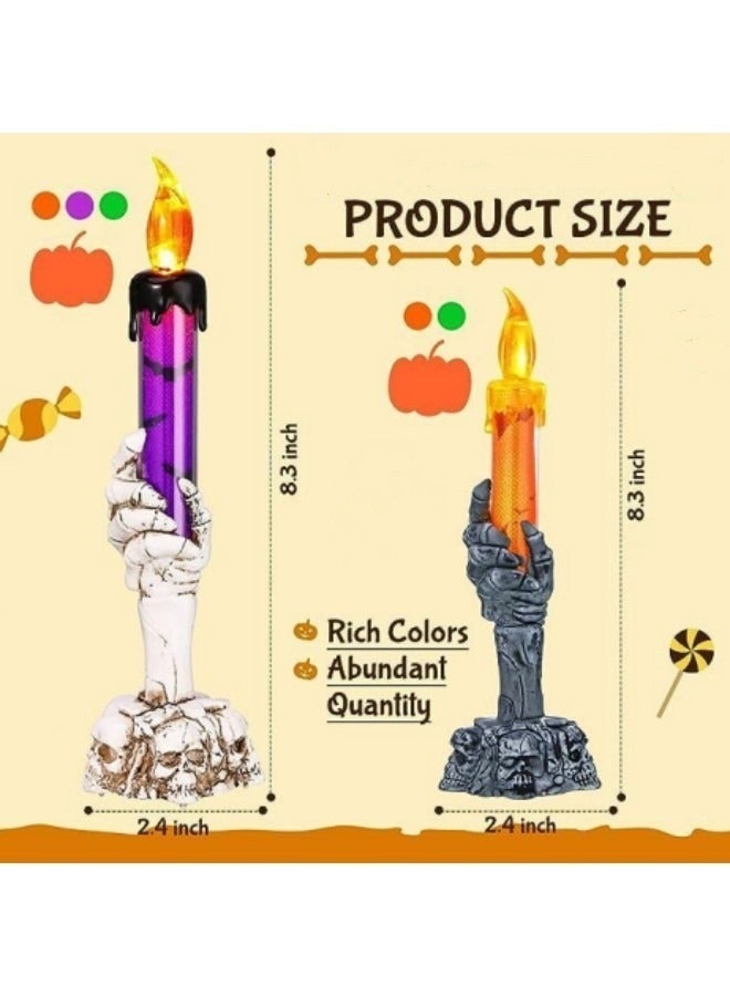 شمعة هيكل عظمى ثلاثية القطع مع حامل شمعة مضيء بتقنية LED بدون لهب يعمل بالبطارية - Image 3