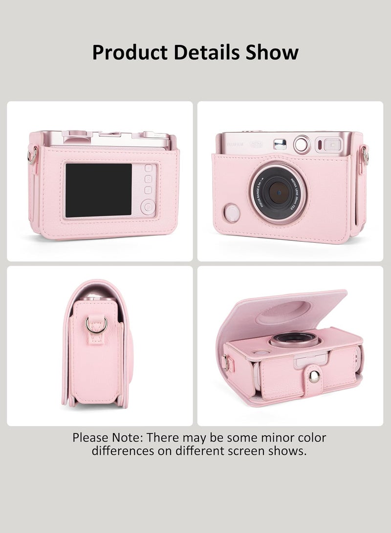 SJet Protective Case for Instax Mini EVO, Instant Camera-Lychee Texture Premium PU Leather Case with 9H Screen Protector, Adjustable Shoulder Strap (Pink) - Image 4