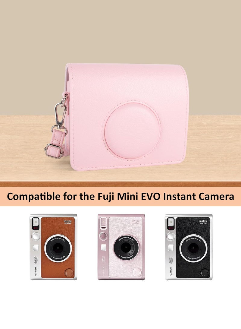 SJet Protective Case for Instax Mini EVO, Instant Camera-Lychee Texture Premium PU Leather Case with 9H Screen Protector, Adjustable Shoulder Strap (Pink) - Image 2