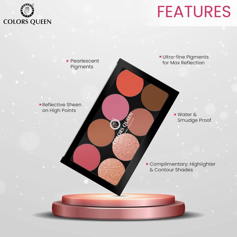 COLORS QUEEN Colors Queen Ultra Professional Blush Palette with Shimmer Highlighters and Contour Highly Pigmented Easy to Blendable Shades Lightweight Blush and Highlighter Palette Shade 03 - Image 3