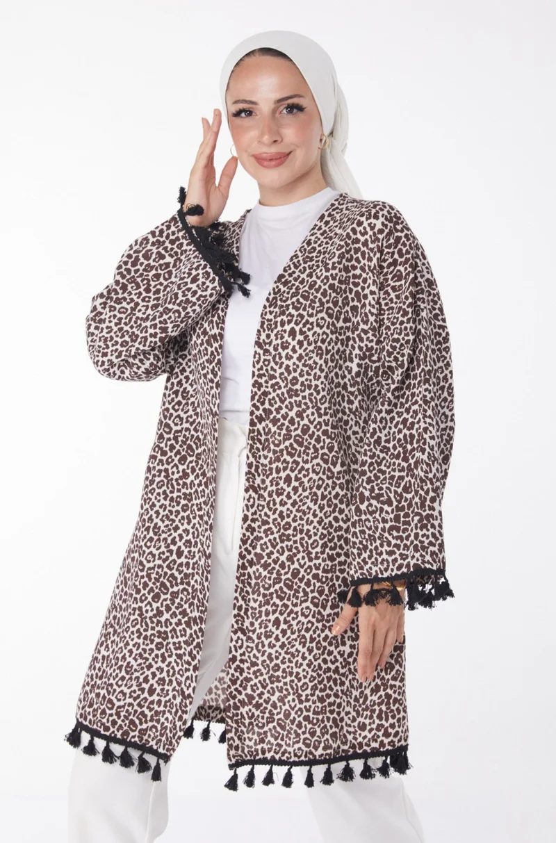 Tofisa Plain Medium Women's Brown Tassel Kimono - 13213