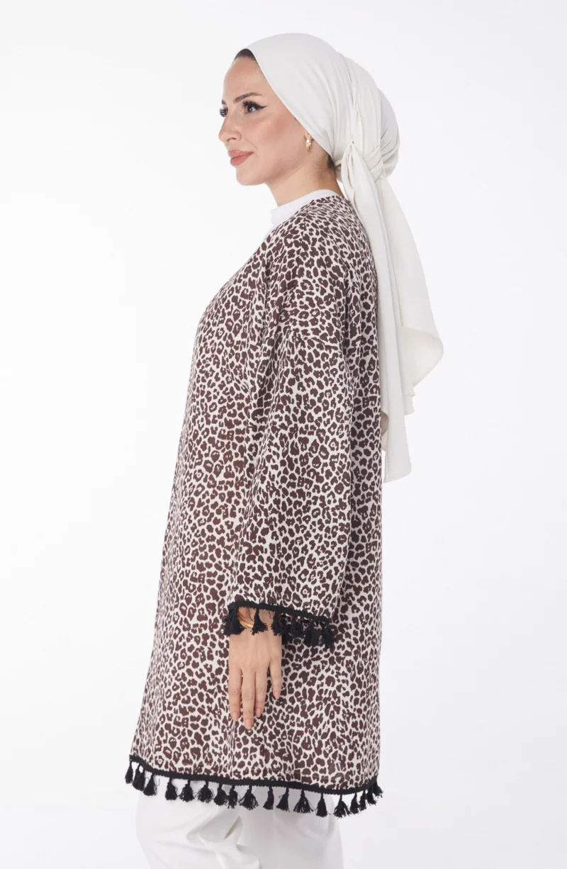Tofisa Plain Medium Women's Brown Tassel Kimono - 13213