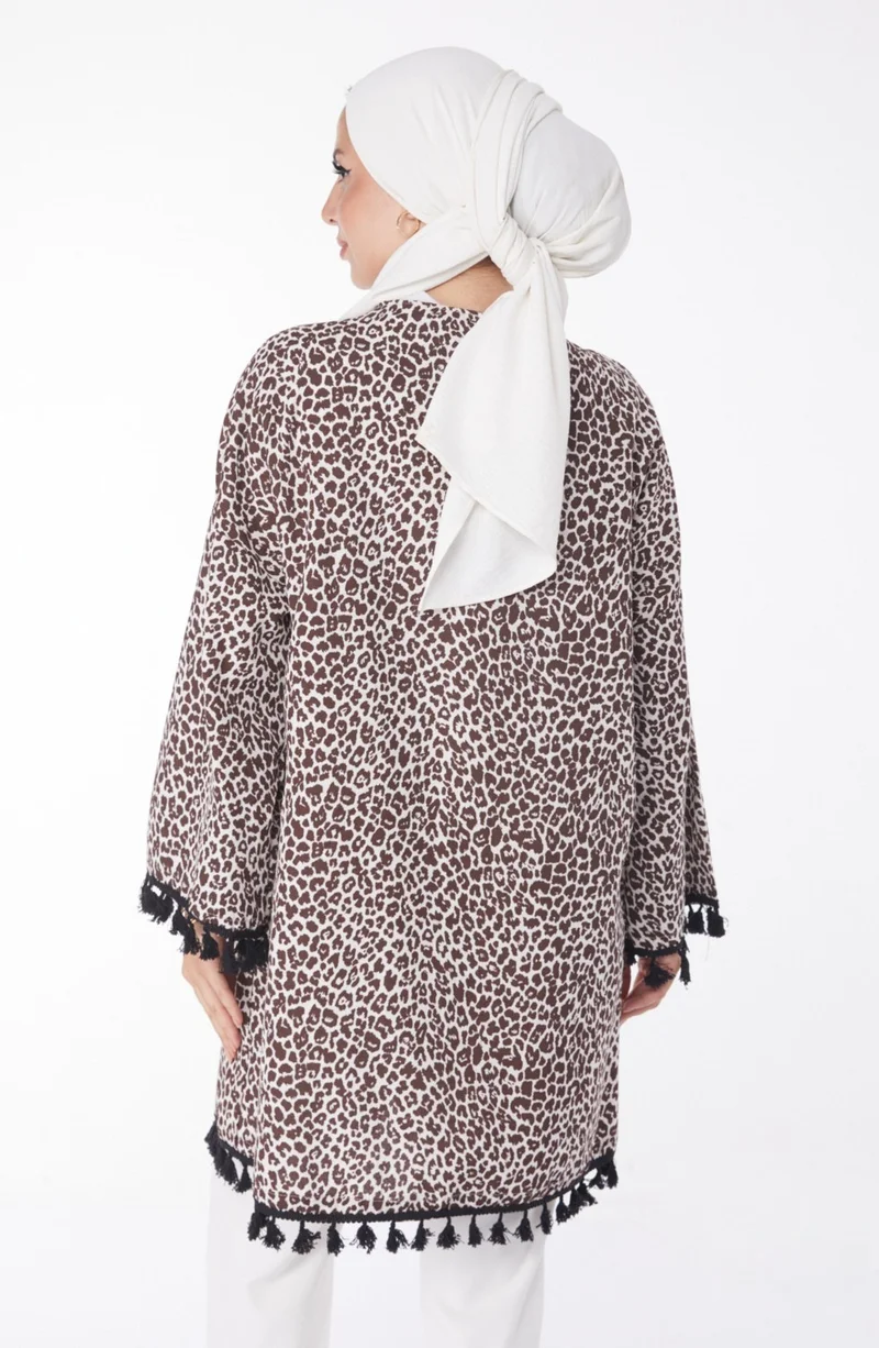 Tofisa Plain Medium Women's Brown Tassel Kimono - 13213