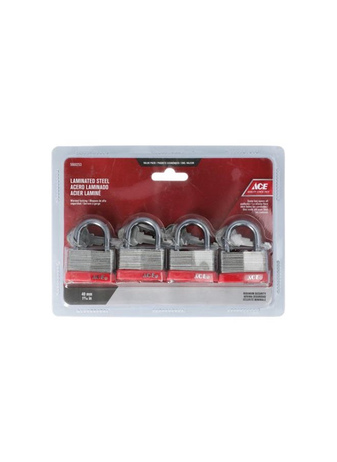 ACE 4-Piece Minimum Security Laminated Steel Padlock with Keys Chrome 40mm 98780 