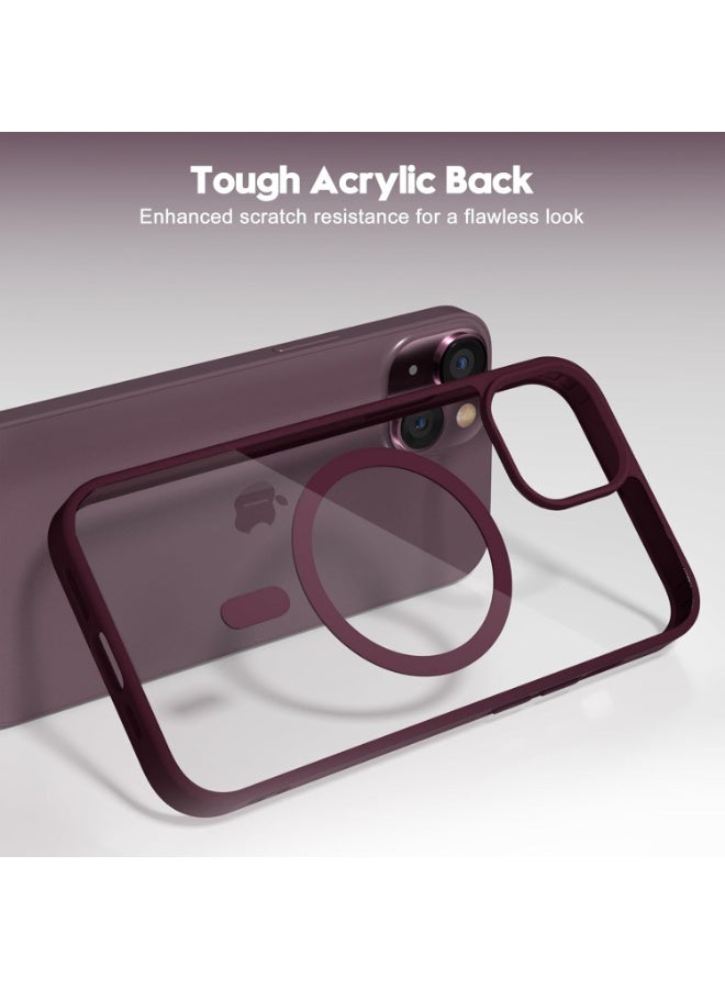 أكاليكس جراب مغناطيسي شفاف لهاتف آيفون 15 [مقاوم للصدمات ونحيف] غطاء خلفي صلب شفاف مع حماية عالية الجودة | أحمر داكن - Image 3