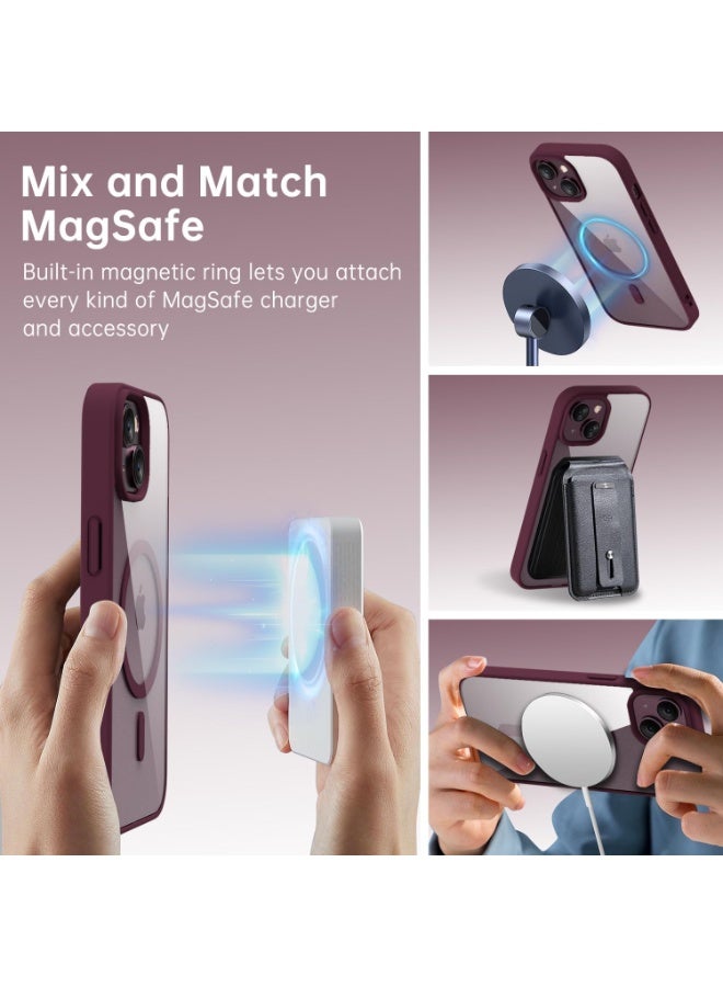 أكاليكس جراب مغناطيسي شفاف لهاتف آيفون 15 [مقاوم للصدمات ونحيف] غطاء خلفي صلب شفاف مع حماية عالية الجودة | أحمر داكن - Image 4