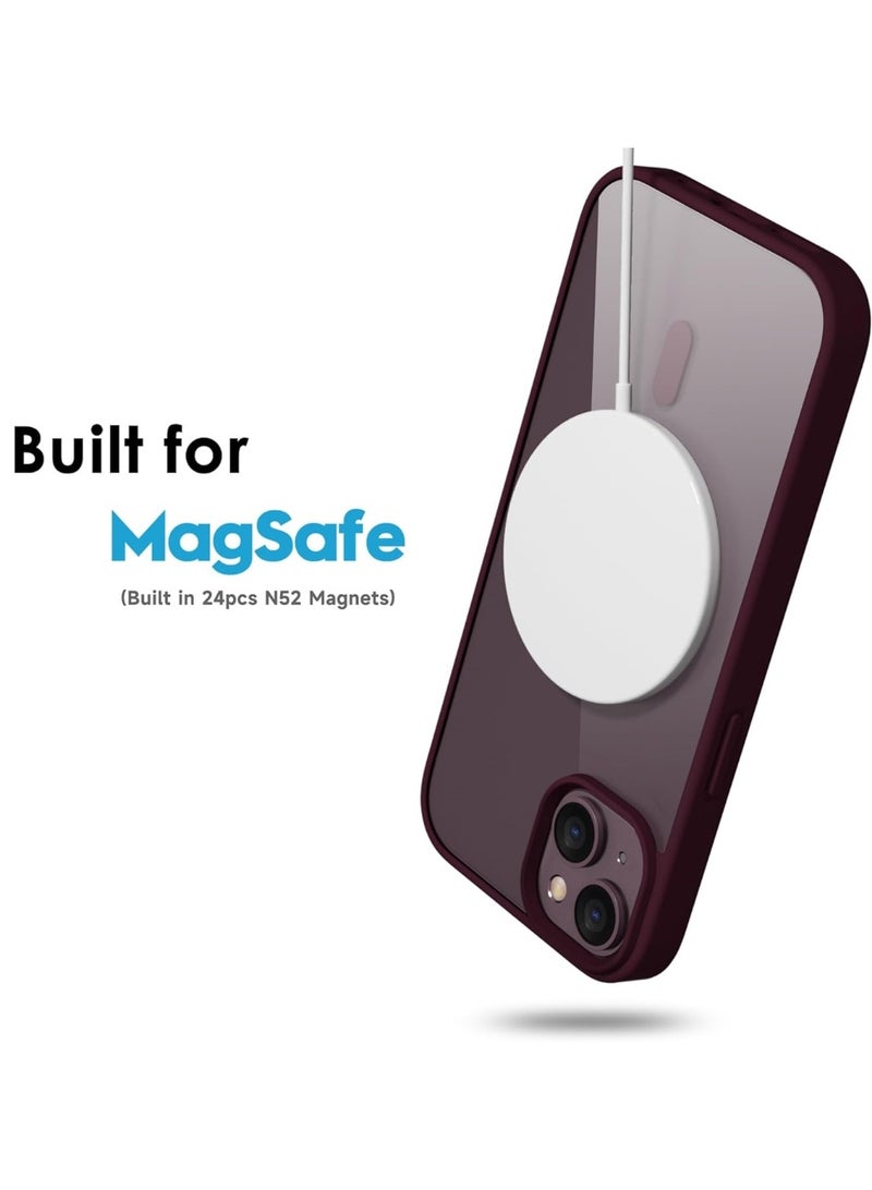 أكاليكس جراب مغناطيسي شفاف لهاتف آيفون 15 [مقاوم للصدمات ونحيف] غطاء خلفي صلب شفاف مع حماية عالية الجودة | أحمر داكن - Image 2