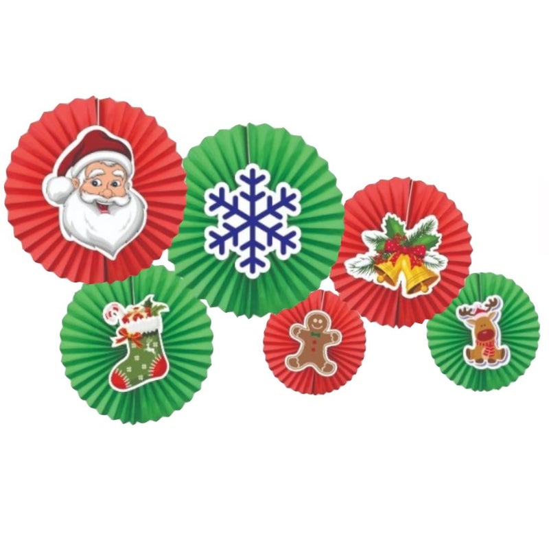 Atpata Funky Atpata Funky Christmas Party Paper Fans for Santa Claus Theme Xmas Party Decoration and Wall Backdrop Set of 6 Pcs Mix Red Green