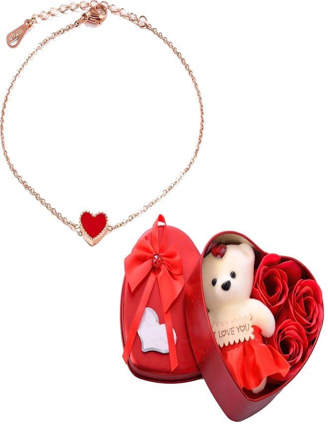 Thrillz Valentine Gift For Girlfriend Anklet For Women Gold Plated Heart Chain Anklets For Women Girls With Heartbox Love Gifts - Image 1