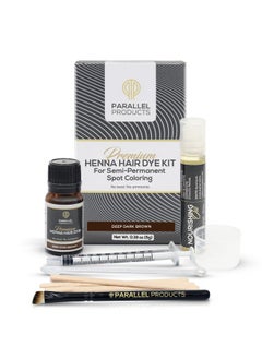 PARALLEL PRODUCTS Spot Color Henna Kit - Henna Hair Dye - 5 Grams - Tint For Professional Spot Coloring - With Nourishing Oil, Mixing Dish And Application Brush - Root Touch Up (Deep Dark Brown)  - Image 1