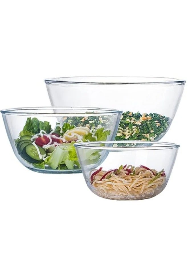 Glass Mixing Bowl Set of 3 for Ramadan Cooking & Baking, Borosilicate Glass Bowls for Iftar & Suhoor Meal Prep, Stackable, Microwave Safe, Non-Toxic Salad & Serving Bowls (1.1QT, 2.5QT, 4.2QT) - Image 2