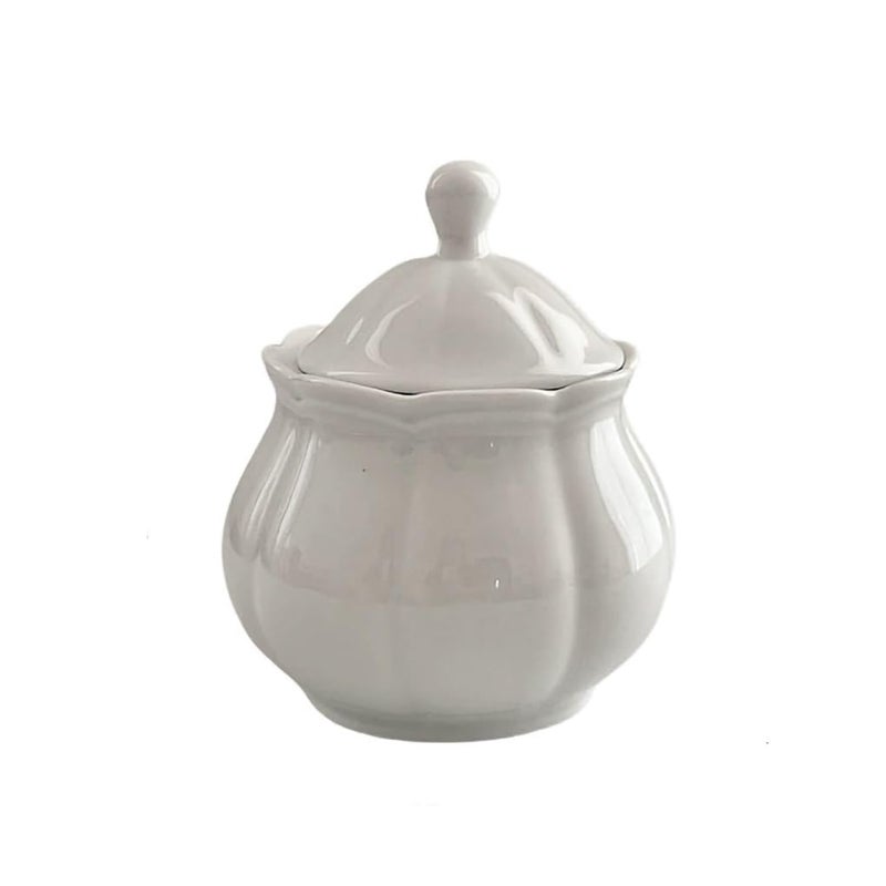 WAIT FLY Vintage Embossed Ceramic Sugar Bowl with Lid, Sugar Container, Sugar Jar for Kitchen Countertop, Coffee Bar-White-Sugar Bowl - Image 1