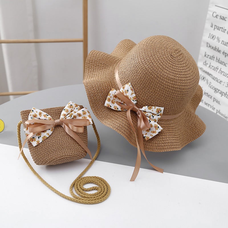Kids Sun Protection Summer Hat with Coin Purse Khakis  - Image 1