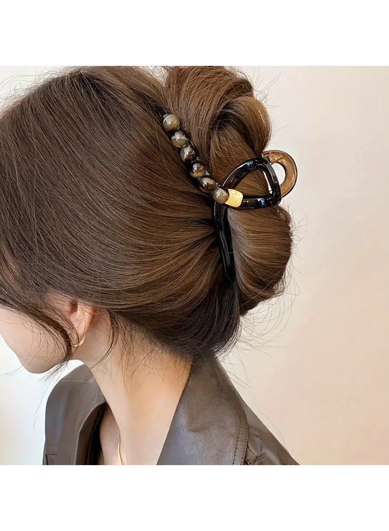 Goolsky Chic Summer Acrylic Hair Claw - Large Coffee-Colored Shark Clip for Thick Hair, Vintage Style Accessory - Image 1