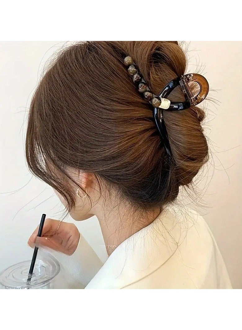 Goolsky Chic Summer Acrylic Hair Claw - Large Coffee-Colored Shark Clip for Thick Hair, Vintage Style Accessory - Image 4