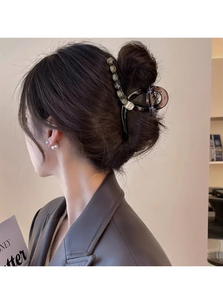 Goolsky Chic Summer Acrylic Hair Claw - Large Coffee-Colored Shark Clip for Thick Hair, Vintage Style Accessory - Image 3