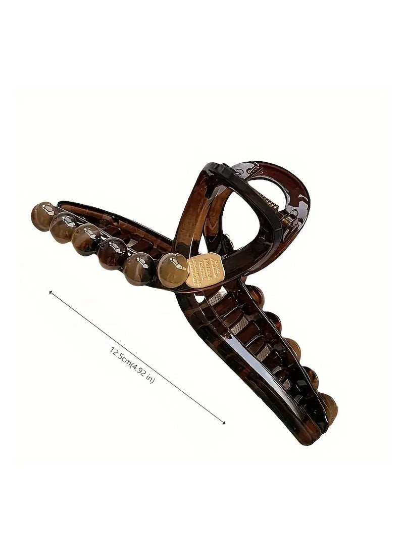 Goolsky Chic Summer Acrylic Hair Claw - Large Coffee-Colored Shark Clip for Thick Hair, Vintage Style Accessory - Image 2