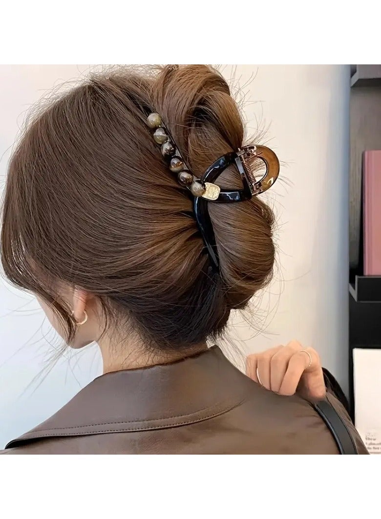 Goolsky Chic Summer Acrylic Hair Claw - Large Coffee-Colored Shark Clip for Thick Hair, Vintage Style Accessory - Image 5