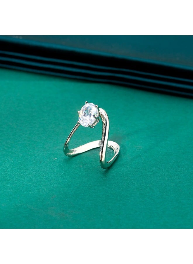 Pretty Precious CZ Adjustable Ring for Women & Girls – Elegant American Diamond Finger Ring, Rhodium or Gold Plated, Comfortable Open Design-Multi - Image 1
