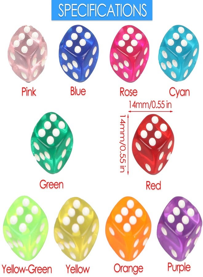 HLGHLG ﻿50 PCS 6-Sided Dice Set, 10 Colorful Mixed Colors Bulk Dice for Board Games Like Math Classroom Teaching, Family Party Games (14mm Small Dice) - Image 2