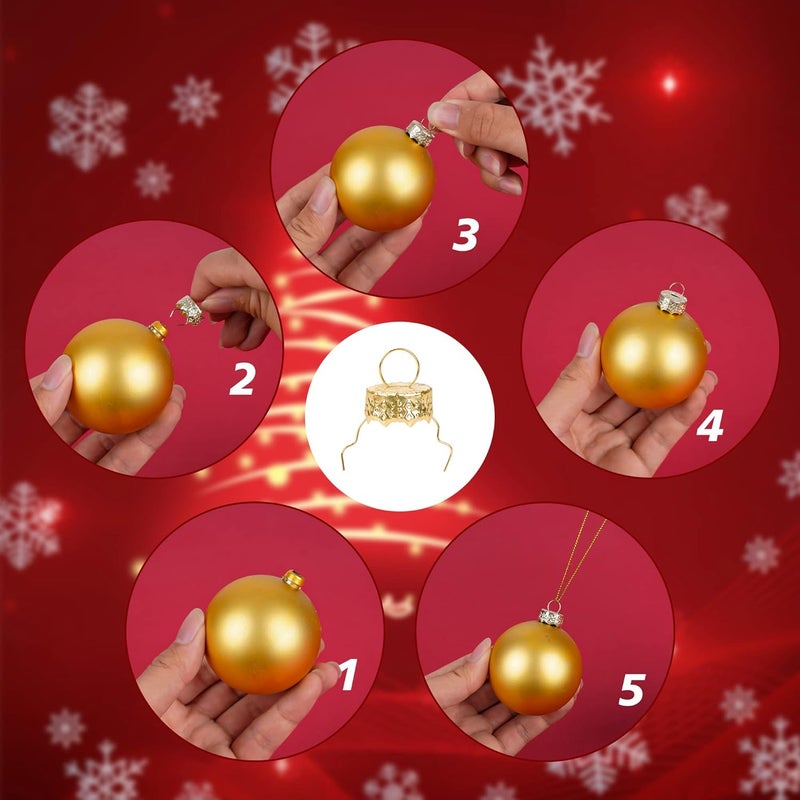 WBCBEC 100 Pieces Round Christmas Ornament Caps and Christmas Ornament Hangers String Set, Christmas Hangers Caps for Christmas Tree, Ceramic Glass Porcelain Christmas Ornaments DIY Decorations - Image 4