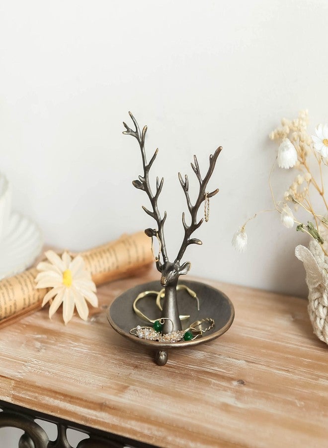 SOFFEE DESIGN Jewelry Tray Ring Dish Holder, Metal Deer Antler Jewelry Stand with Tray Display Organizer, Deer Tree Jewelry Hanger Rack for Hanging Necklaces, Rings, Earrings, Bracelet, Watches - Image 3