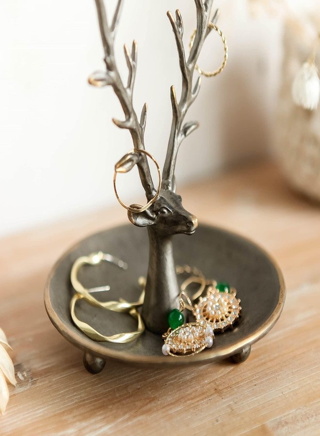 SOFFEE DESIGN Jewelry Tray Ring Dish Holder, Metal Deer Antler Jewelry Stand with Tray Display Organizer, Deer Tree Jewelry Hanger Rack for Hanging Necklaces, Rings, Earrings, Bracelet, Watches - Image 4
