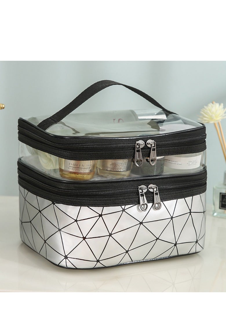 Generic Double Layer Waterproof Cosmetics Bag Silver 