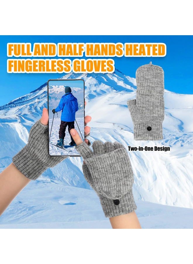 JaGely 2 Pairs USB Heated Gloves Winter Hand Warmer Gloves with 3 Temperature Adjustment Full & Half Hand Heated Fingerless Mittens Washable Women Men - Image 5