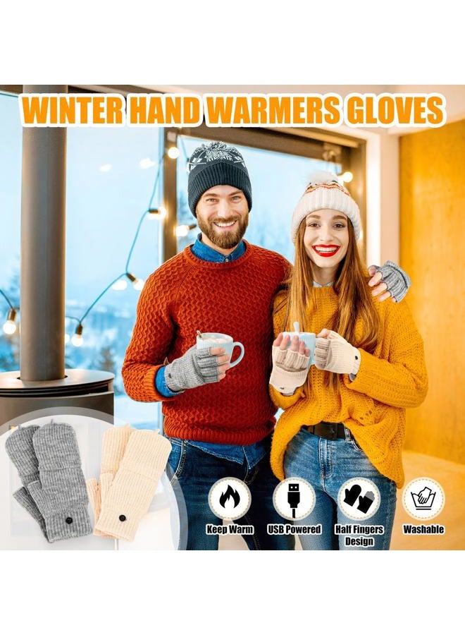 JaGely 2 Pairs USB Heated Gloves Winter Hand Warmer Gloves with 3 Temperature Adjustment Full & Half Hand Heated Fingerless Mittens Washable Women Men - Image 3