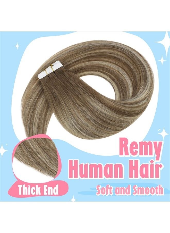 Sunny Hair Sunny Tape in Hair Extensions Ombre Tape on Natural Hair Extensions Balayage Medium Brown Ombre Platinum Blonde Tape ins Extensions Real Human Hair Ombre Tape Hair Extensions 20pcs 50g 22inch  - Image 5