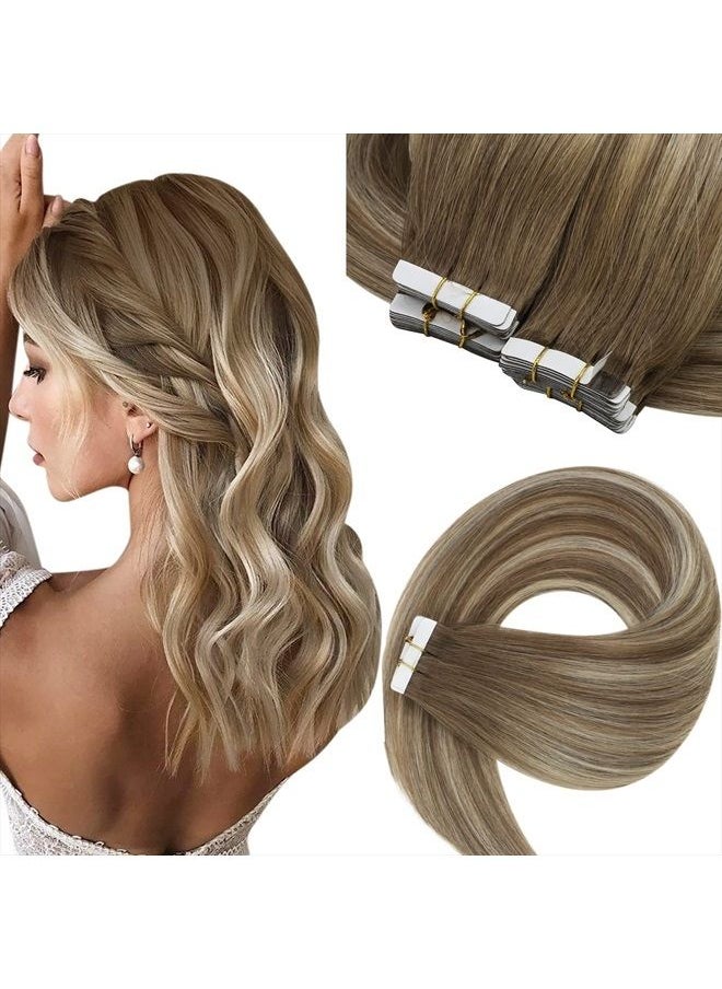 Sunny Hair Sunny Tape in Hair Extensions Ombre Tape on Natural Hair Extensions Balayage Medium Brown Ombre Platinum Blonde Tape ins Extensions Real Human Hair Ombre Tape Hair Extensions 20pcs 50g 22inch  - Image 1