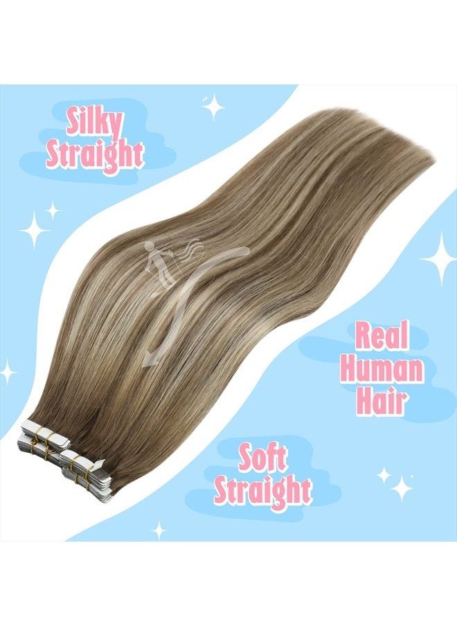 Sunny Hair Sunny Tape in Hair Extensions Ombre Tape on Natural Hair Extensions Balayage Medium Brown Ombre Platinum Blonde Tape ins Extensions Real Human Hair Ombre Tape Hair Extensions 20pcs 50g 22inch  - Image 3