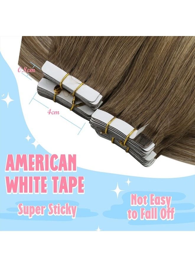 Sunny Hair Sunny Tape in Hair Extensions Ombre Tape on Natural Hair Extensions Balayage Medium Brown Ombre Platinum Blonde Tape ins Extensions Real Human Hair Ombre Tape Hair Extensions 20pcs 50g 22inch  - Image 4