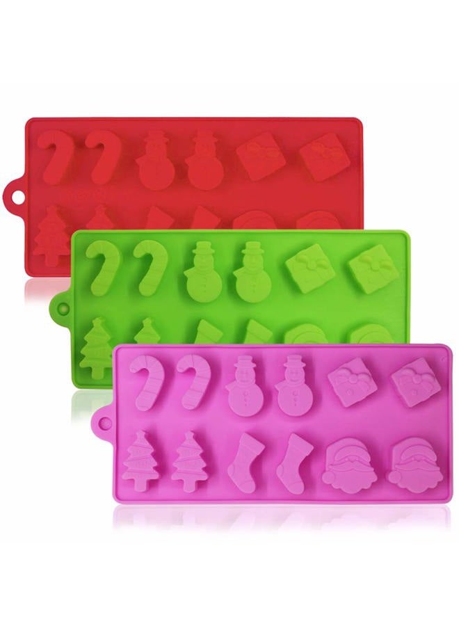 YuCool 3 Pack Silicone Christmas Candy Molds, Cake Chocolate Jelly Baking Trays Pan for Party Decoration, Xmas Gift,with Shape of Christmas Tree, Santa Head - Red,Green,Pink - Image 1