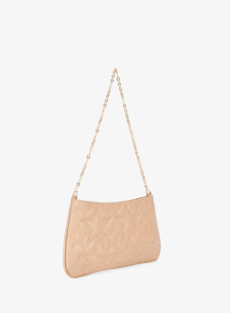 Women's Dalya Vizon Star Embroidered Lined Zipper Closure Bagette Hand and Shoulder Bag.