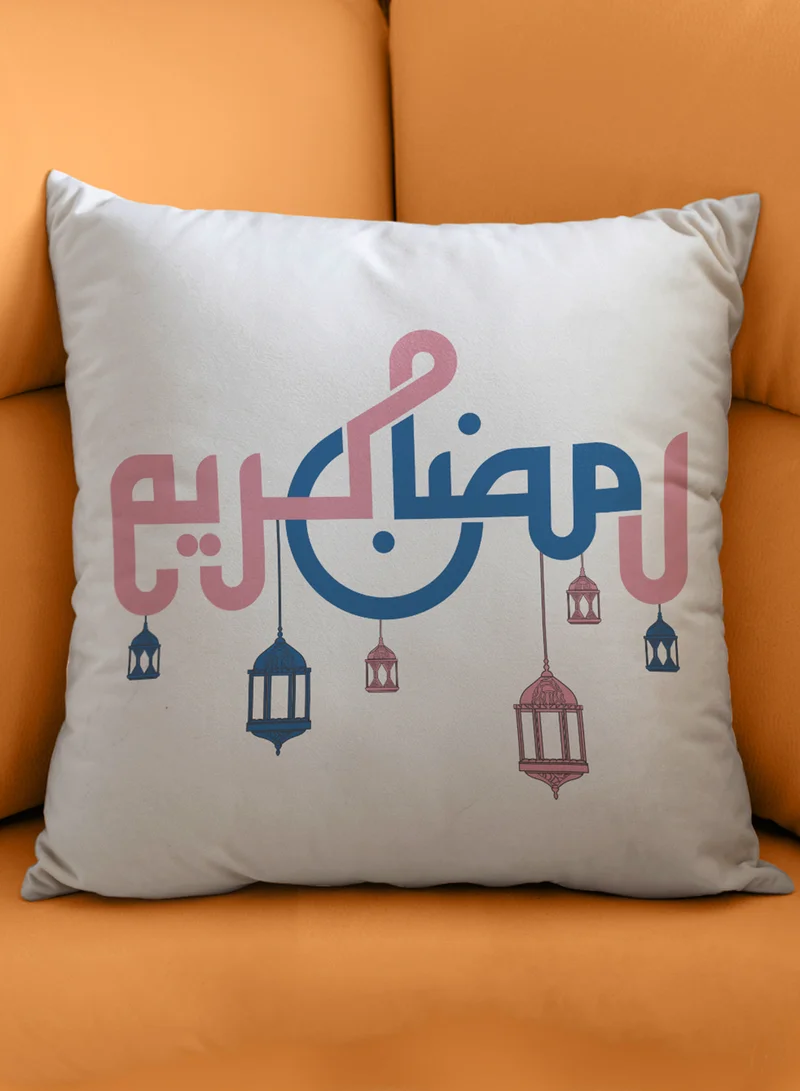 لوحة غطاء وسادة من البوليستر بتصميم رمضان كريم مع فوانيس رمضان