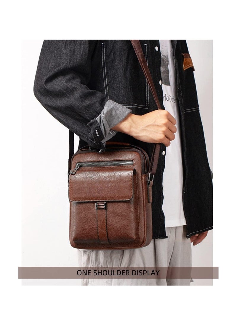 SYOSI - Shoulder Bag Men's Crossbody Manbag Leather Messenger Casual Handbags Side Satchel Sling Travel Flight Bags Cross Leather Sport Bags for Men Working Shopping Business Travel Daily - Image 1