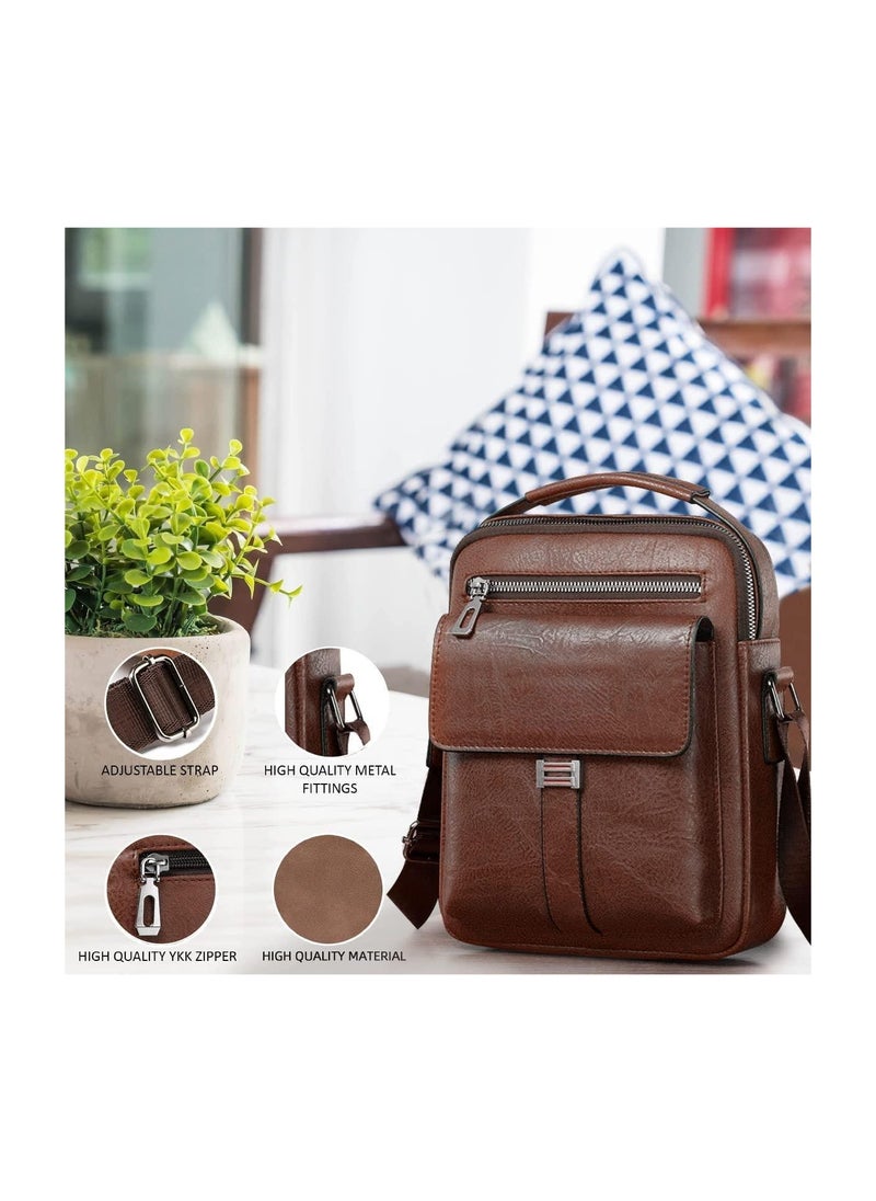 SYOSI - Shoulder Bag Men's Crossbody Manbag Leather Messenger Casual Handbags Side Satchel Sling Travel Flight Bags Cross Leather Sport Bags for Men Working Shopping Business Travel Daily - Image 1