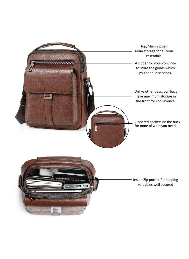 SYOSI - Shoulder Bag Men's Crossbody Manbag Leather Messenger Casual Handbags Side Satchel Sling Travel Flight Bags Cross Leather Sport Bags for Men Working Shopping Business Travel Daily - Image 1