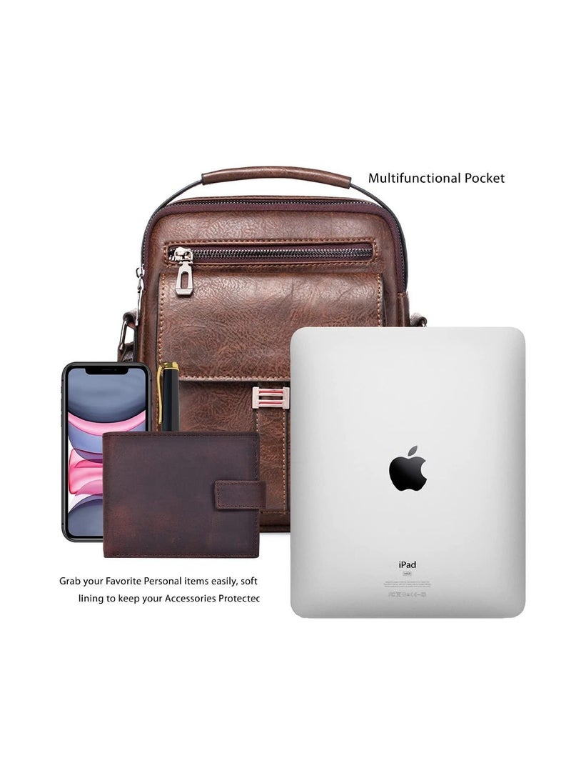SYOSI - Shoulder Bag Men's Crossbody Manbag Leather Messenger Casual Handbags Side Satchel Sling Travel Flight Bags Cross Leather Sport Bags for Men Working Shopping Business Travel Daily - Image 1